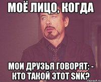 моё лицо, когда мои друзья говорят: - кто такой этот snk?