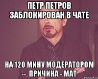 петр петров заблокирован в чате на 120 мину модератором --. причина - мат