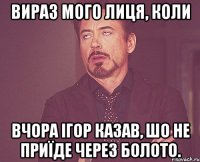 вираз мого лиця, коли вчора ігор казав, шо не приїде через болото.