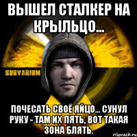 вышел сталкер на крыльцо... почесать своё яйцо... сунул руку - там их пять, вот такая зона блять.