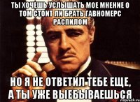 ты хочешь услышать мое мнение о том стоит ли брать гавномерс распилом но я не ответил тебе еще, а ты уже выебываешься