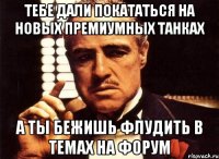 тебе дали покататься на новых премиумных танках а ты бежишь флудить в темах на форум