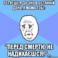 готуєшся до зно в останній день, а мама тобі: "перед смертю не надихаєшся!"...