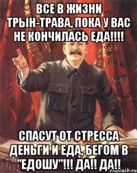 все в жизни трын-трава, пока у вас не кончилась еда!!! спасут от стресса деньги и еда, бегом в "едошу"!!! да!! да!!