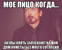 мое лицо когда... акулы опять запускают на мой дом кометы без моего согласия