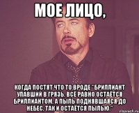 мое лицо, когда постят что то вроде "бриллиант упавший в грязь, всё равно остаётся бриллиантом, а пыль поднявшаяся до небес, так и остаётся пылью."