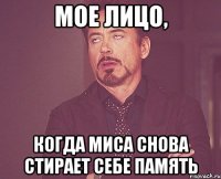 мое лицо, когда миса снова стирает себе память