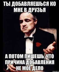 ты добавляешься ко мне в друзья а потом пишешь, что причина добавления не мое дело