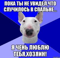 пока ты не увидел,что случилось в спальне... я чень люблю тебя,хозяин!