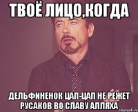 твоё лицо,когда дельфиненок цап-цап не режет русаков во славу алляха