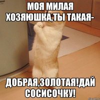 моя милая хозяюшка,ты такая- добрая,золотая!дай сосисочку!