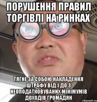 порушення правил торгівлі на ринках тягне за собою накладення штрафу від 1 до 3 неоподатковуваних мінімумів доходів громадян