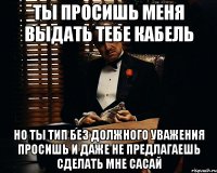 ты просишь меня выдать тебе кабель но ты тип без должного уважения просишь и даже не предлагаешь сделать мне сасай