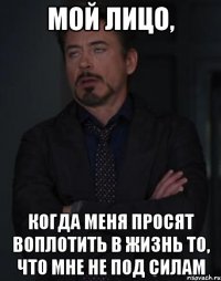 мой лицо, когда меня просят воплотить в жизнь то, что мне не под силам