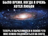 было время, когда я очень хотел любви теперь я образумился и понял что мне нужно подписаться на енота