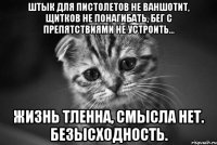 штык для пистолетов не ваншотит, щитков не понагибать, бег с препятствиями не устроить... жизнь тленна, смысла нет. безысходность.