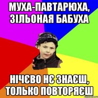 муха-павтарюха, зільоная бабуха нічєво нє знаєш, только повторяєш