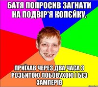 батя попросив загнати на подвір'я копєйку, приїхав через два часа з розбитою лобовухою і без замперів