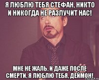 я люблю тебя стефан, никто и никогда не разлучит нас! мне не жаль, и даже после смерти, я люблю тебя, деймон!