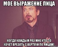 мое выражение лица когда каждый раз мне кто-то хочет врезать с вертухи по яйцам!