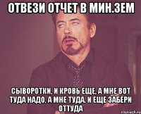 отвези отчет в мин.зем сыворотки, и кровь еще, а мне вот туда надо, а мне туда. и еще забери оттуда