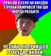 приїхав у село на вихідні з учоби нажрався так шо морда розбита незнаю як прийшов і откуда синяки..