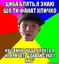 циба блять,я знаю шо ти фанат кличко ну свиню нада колоть,а не кричать "давай сука 1 на 1"