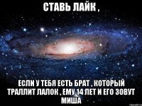 ставь лайк , если у тебя есть брат , который траллит лалок , ему 14 лет и его зовут миша