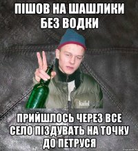 пішов на шашлики без водки прийшлось через все село піздувать на точку до петруся