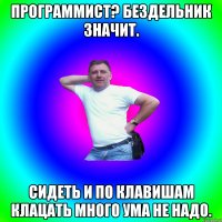 Программист? Бездельник значит. Сидеть и по клавишам клацать много ума не надо.