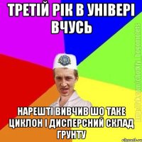 Третій рік в універі вчусь Нарешті вивчив шо таке циклон і дисперсний склад грунту