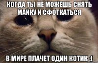 Когда ты не можешь снять майку и сфоткаться В мире плачет один котик ;(