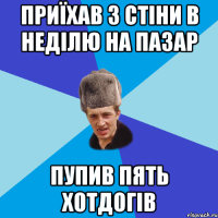 приїхав з Стіни в неділю на пазар пупив пять хотдогів