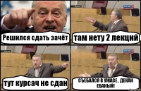 Решился сдать зачёт там нету 2 лекций тут курсач не сдан СЪЕБАЛСЯ В УЖАСЕ , ДЕКАН ЕБАНЫЙ!