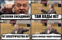 ПОЗВОНИ СИСАДМИНУ ТАМ ВОДЫ НЕТ ТУТ ЭЛЕКТРИЧЕСТВА НЕТ ЗДЕСЬ ВООБЩЕ ЧАШКУ РАЗБИЛИ