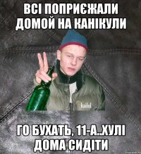 всі поприєжали домой на канікули го бухать, 11-А..хулі дома сидіти