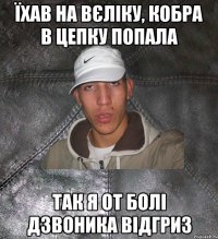 їхав на вєліку, кобра в цепку попала так я от болі дзвоника відгриз