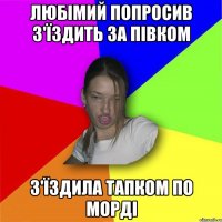 любімий попросив з'їздить за півком з'їздила тапком по морді