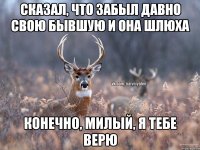 сказал, что забыл давно свою бывшую и она шлюха конечно, милый, я тебе верю