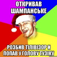 Откривав шампанське Розбив тілівізор и попав у голову Тузіку