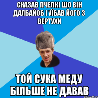 Сказав пчелкі шо він далбайоб і уїбав його з вертухи той сука меду більше не давав