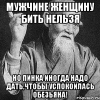 МУЖЧИНЕ ЖЕНЩИНУ БИТЬ НЕЛЬЗЯ Но пинка иногда надо дать,чтобы успокоилась обезьяна!