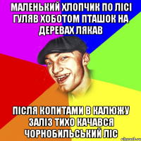 Маленький хлопчик по лiсi гуляв Хоботом пташок на деревах лякав пiсля копитами в калюжу залiз тихо качався чорнобильський лic