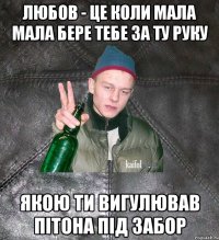 любов - це коли мала мала бере тебе за ту руку якою ти вигулював пітона під забор