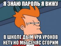 Я знаю пароль я вижу в школе дым ура уроков нету но мы сечяс сгорим