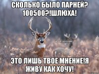 СКОЛЬКО БЫЛО ПАРНЕЙ? 100500?!Шлюха! это лишь твое мнение!я живу как хочу!