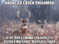 Написал своей любимой Ответила её мама, сказала что дочка в магазине. Молодец такая.