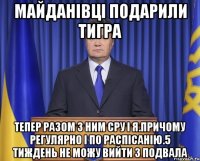 Майданівці подарили тигра Тепер разом з ним сру і я.Причому регулярно і по распісанію.5 тиждень не можу вийти з подвала