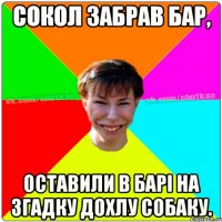 Сокол забрав бар, оставили в барі на згадку дохлу собаку.