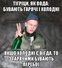 тігріци, як вода: бувають гарячі і холодні якшо холодні є вігда, то з гарячими бувають перебої